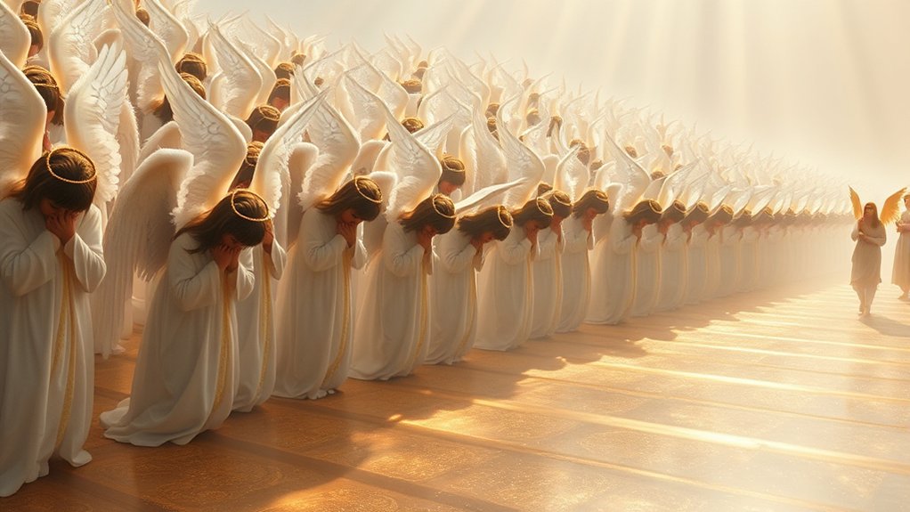 angels bow in humble worship