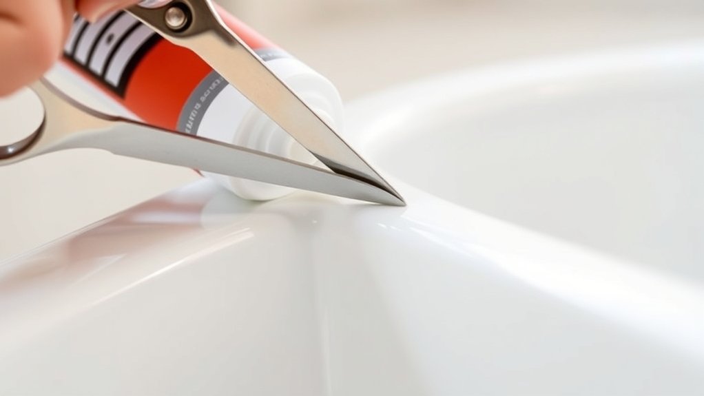 cutting caulk tip for bathtub steps