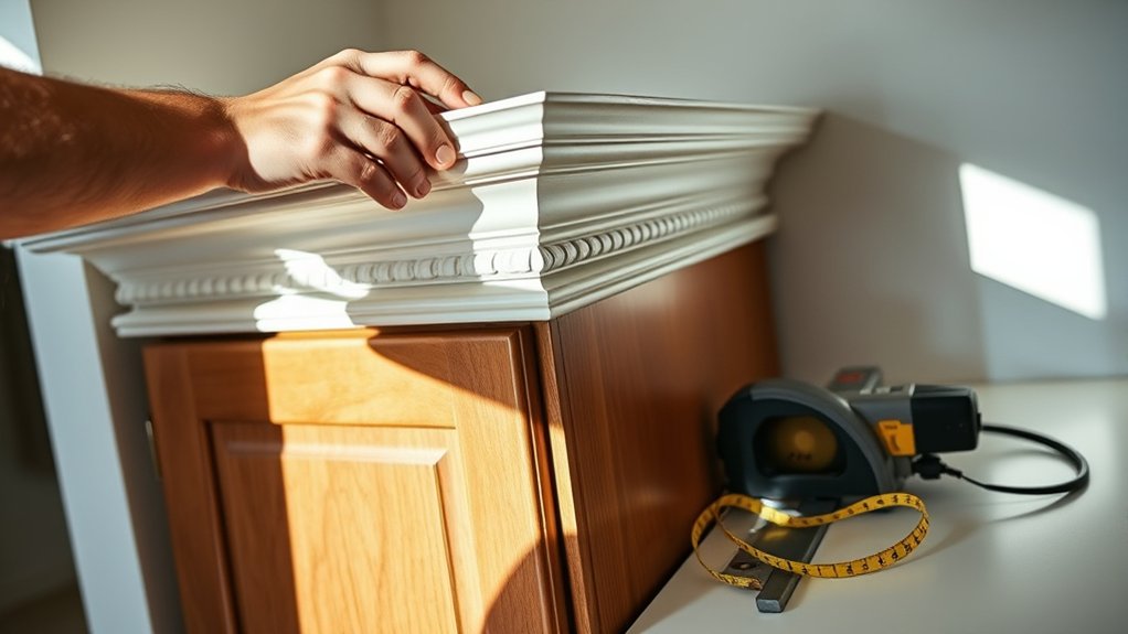 installing crown molding on kitchen cabinet