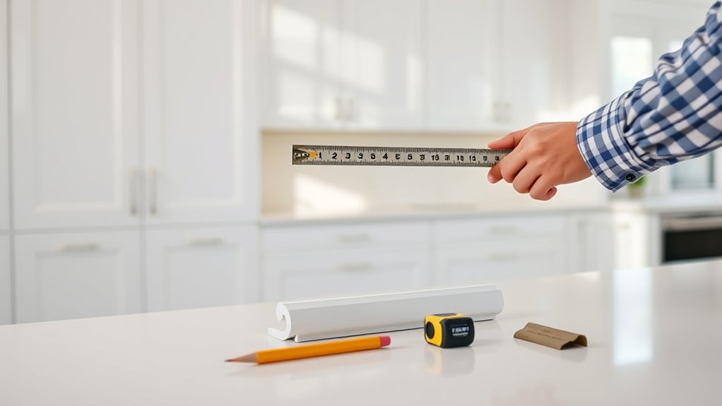 measure cabinet dimensions for precise crown molding fit