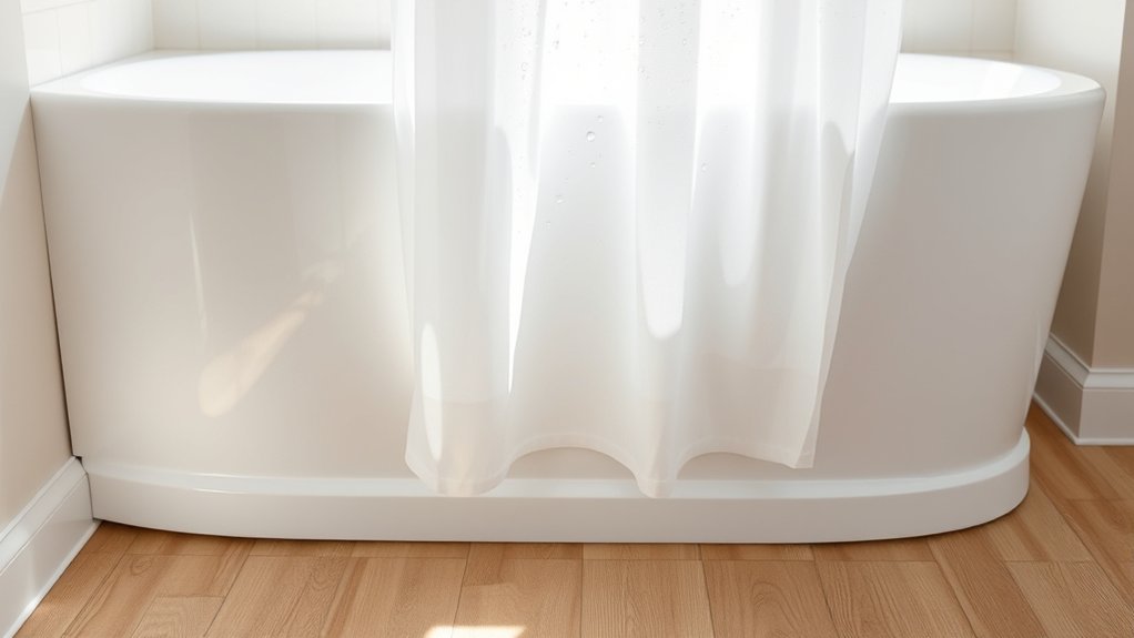 shower curtain inside tub reduces leaks