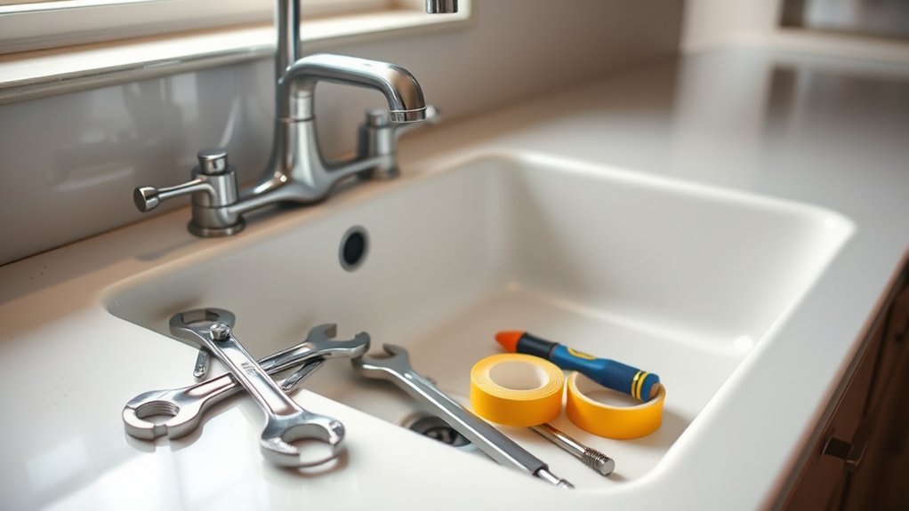 tools gathered for faucet replacement readiness