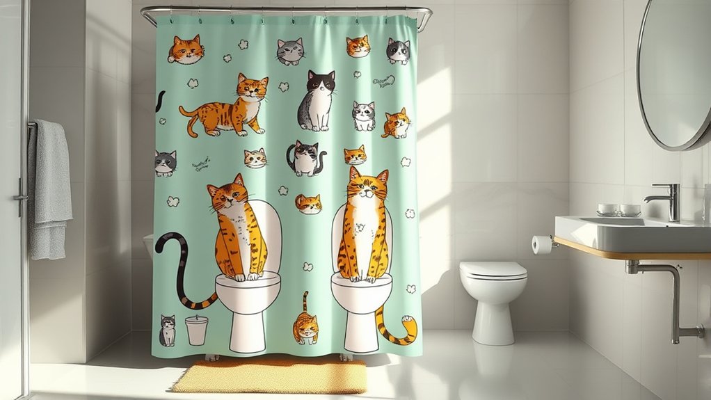 cat poop shower curtain design