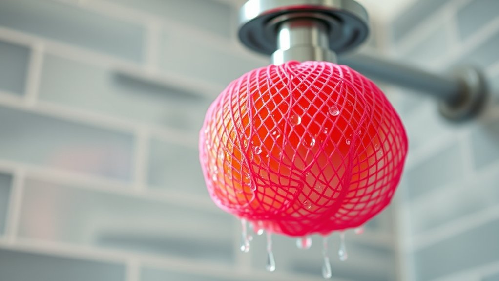 synthetic mesh shower puff creates rich lather